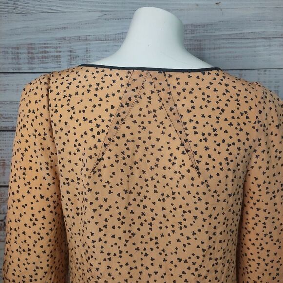 Women's Anthropologie Brand Odille Silk Button Hearts And Spades Novelty Blouse - Picture 9 of 13